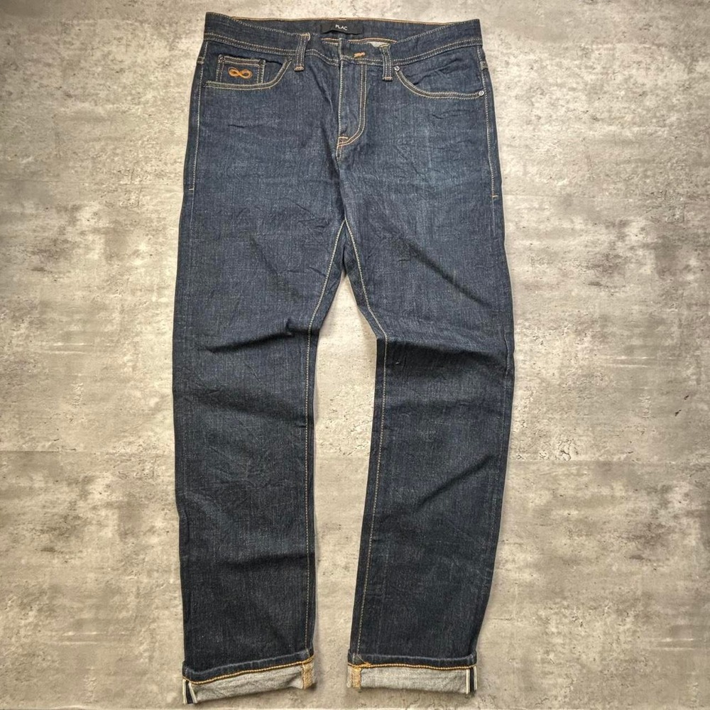 Plac Placid Wave Raw Japanese Selvedge Denim Jeans Mens 34 Navy Blue Y2K Vintage